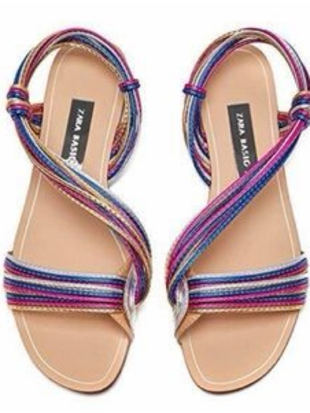 Zara Pink Blue Purple Strappy Flat Sandals